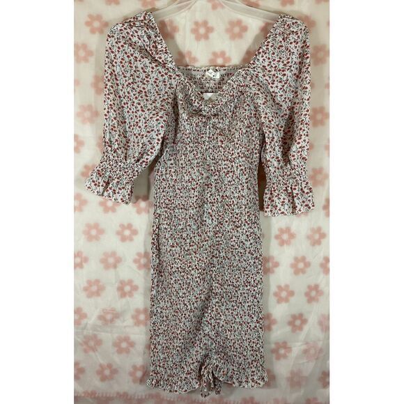 Blush J Dresses & Skirts - Blush J‎ Floral Smocked Bodycon Dress Puff Sleeves Romantic Spring Summer